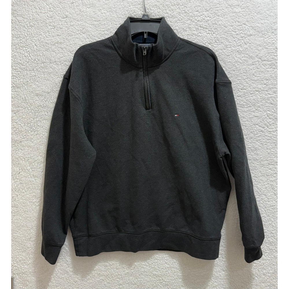 Tommy Hilfiger Mens Quarter Zip Pullover Sweatshirt Charcoal Grey 78C6087 L